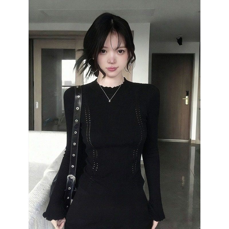 大码胖mm黑色半高领镂空打底衫长袖T恤女秋冬季纯欲显瘦修身上衣,女装/女士精品,大码内搭,淘宝优惠券,粉丝福利购,淘宝优惠卷