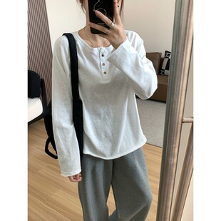 设计感绝美小众上衣 T恤女春秋胖mm休闲显瘦时尚 大码 简约百搭长袖