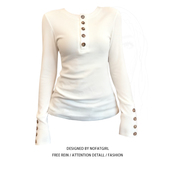 t恤女秋季 大码 胖MM设计感白色亨利纽扣长袖 收腰显瘦正肩打底上衣