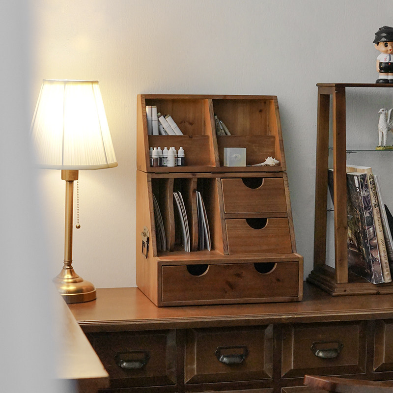 木质桌面收纳柜手账文具整理箱陈列柜多功能置物柜复古翻盖手提箱,住宅家具,家用陈列柜,淘宝优惠券,粉丝福利购,淘宝优惠卷