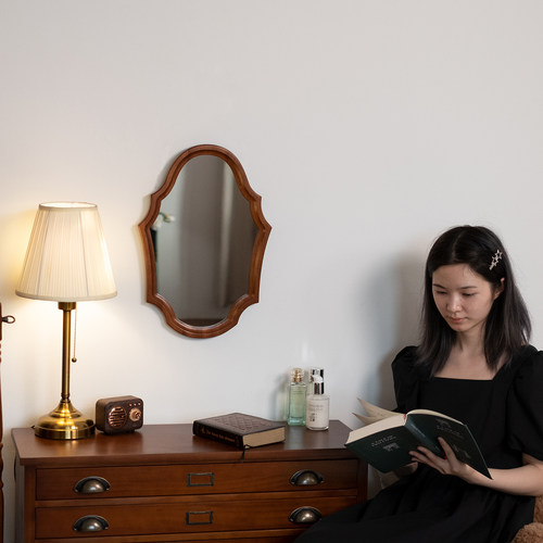 法式复古胡桃木复古高级感化妆镜