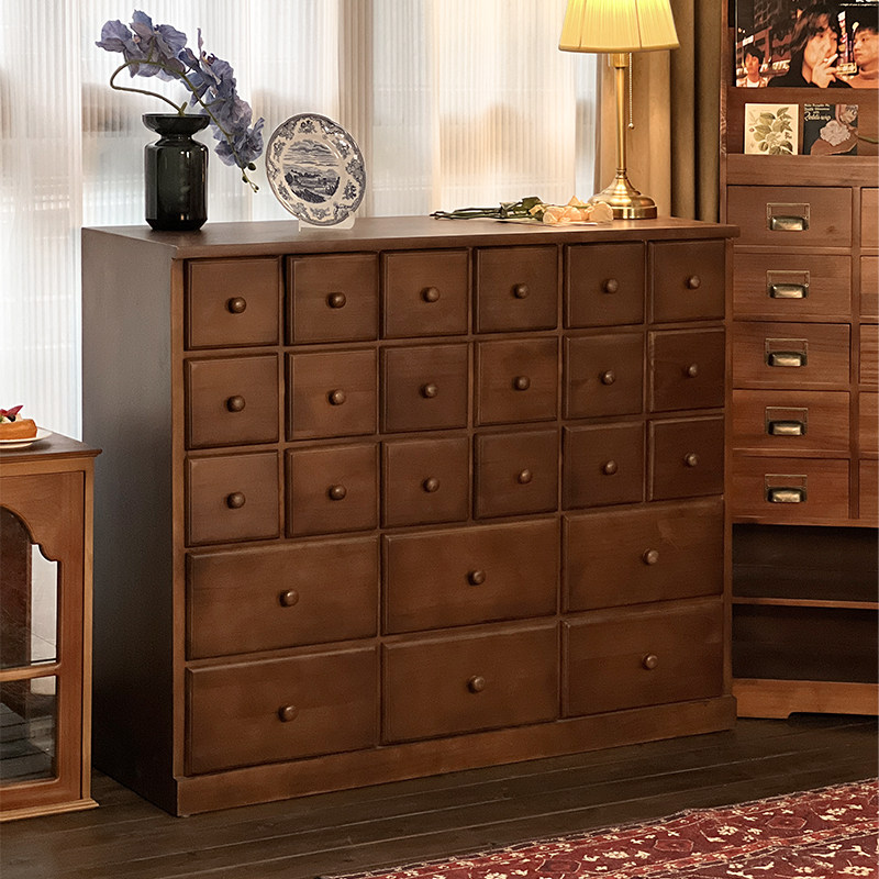 法式中古斗柜卧室床尾靠墙收纳柜家用客厅玄关抽屉储物复古中药柜