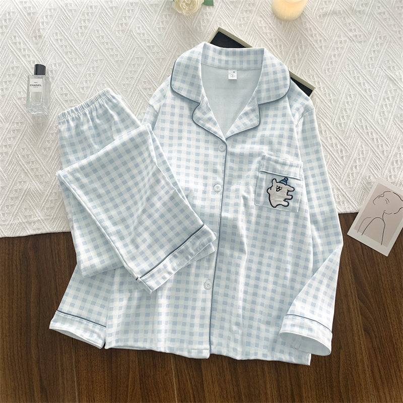 德绒睡衣女士秋冬新款翻领保暖韩版甜美线条小狗家居服套装可外穿