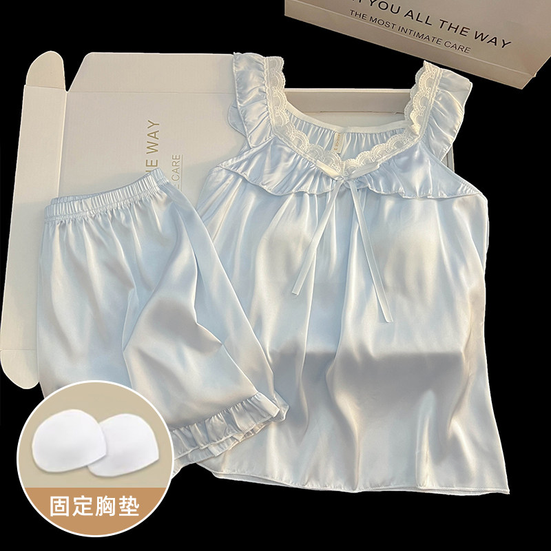 2025年新款吊带背心带胸垫冰丝绸睡衣女款性感夏季日系家居服套装