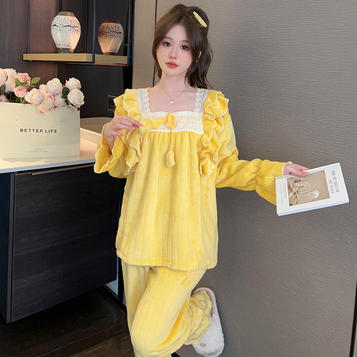 2025新款睡衣女秋冬季珊瑚绒加厚保暖套装法兰绒女士公主风家居服