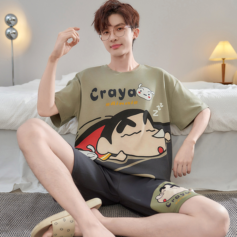蜡笔小新睡衣男夏季短袖纯棉大码大童初中生家居服可外穿网红同款