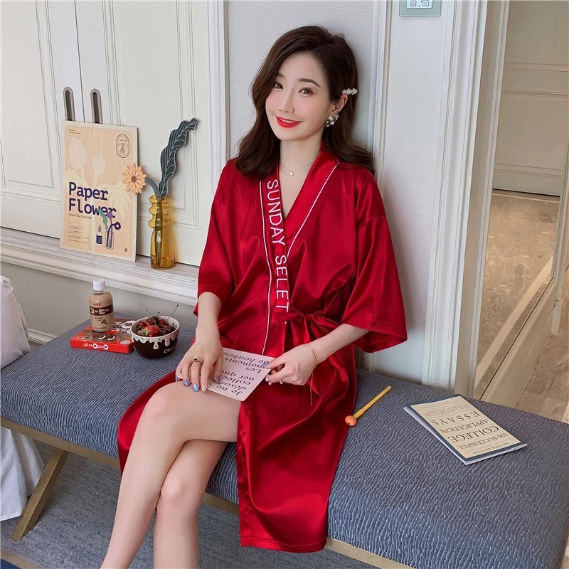 和服睡裙冰丝春秋季睡衣新款丝绸