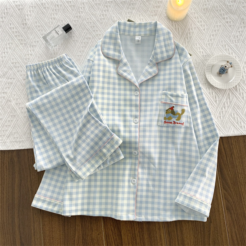 韩版格子开衫睡衣少女生2025新款秋冬季德绒宽松家居服套装可外穿