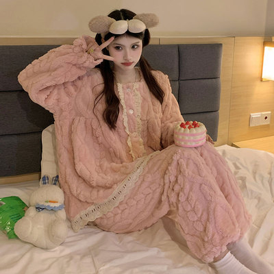 珊瑚绒睡衣女生加绒加厚甜美粉色公主2025新款法兰绒秋冬季家居服