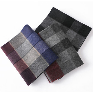 男士纯羊毛格子围巾冬季韩版黑灰色纯毛围脖男长款加厚送爸爸礼盒