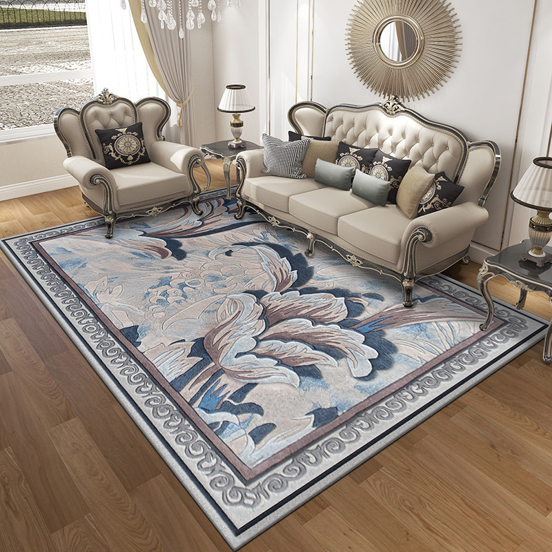进口羊毛加厚房间中式欧美简约家用卧室客厅书房手工雕花定制地毯