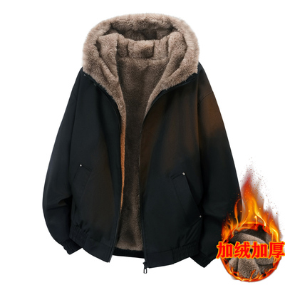 冬季座山雕青少年连帽外套加绒加厚帅气初中学生新款棉服保暖夹克