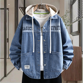 牛仔外套男春秋季 青少年港风潮牌帅气休闲夹克大童男孩连帽上衣