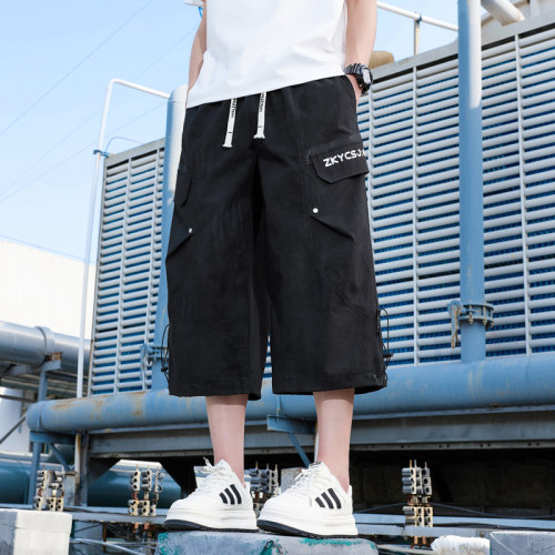 青少年宽松休闲工装裤男七分裤夏季新款潮流中裤男士薄款裤子运动