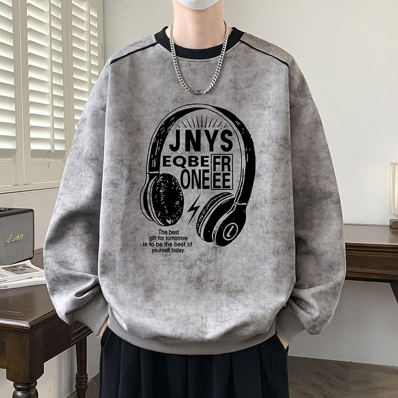 圆领春秋长袖潮流帅气新款男孩学生宽松初中青少年卫衣打底上衣