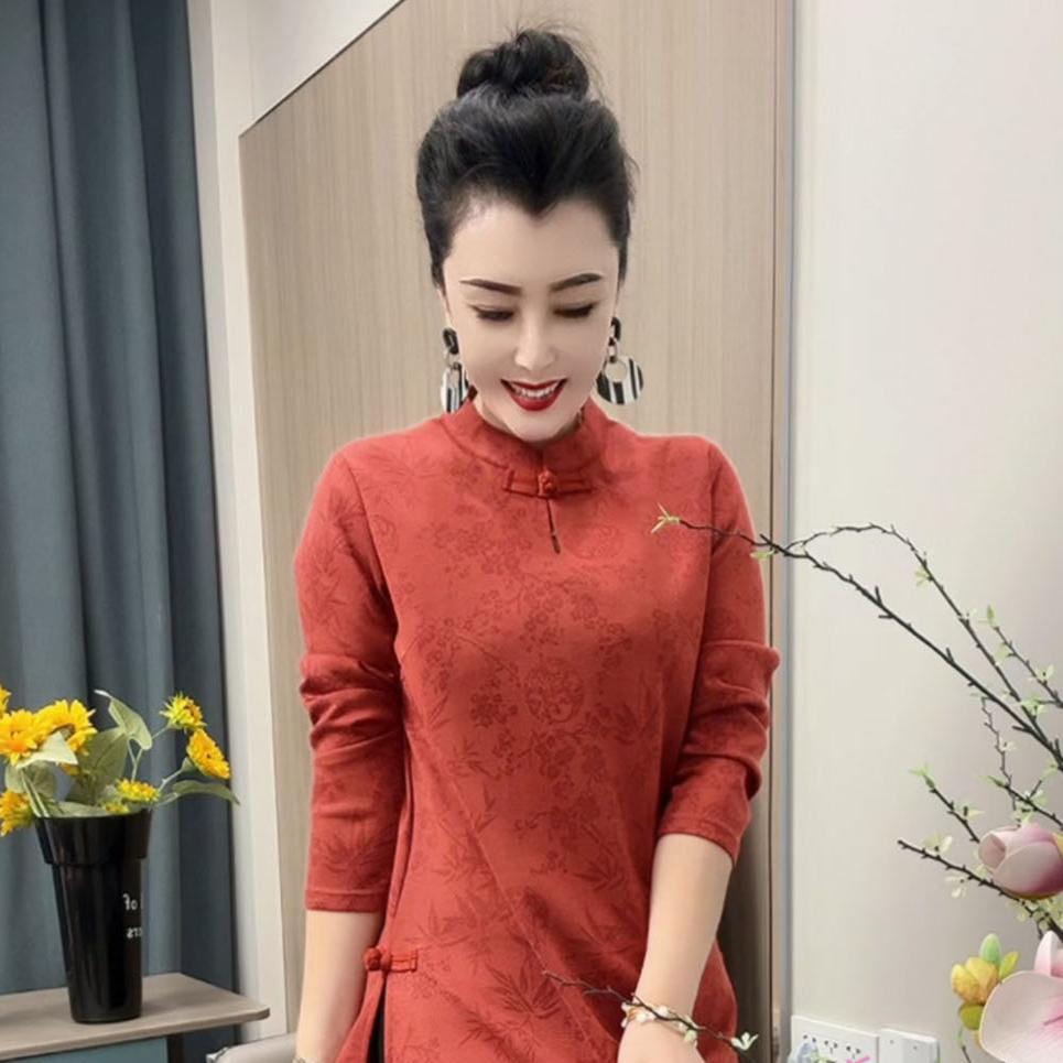 国风盘扣休闲中长款打底衫