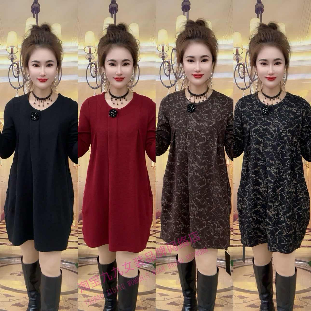 极简风长袖连衣裙女宽松显瘦