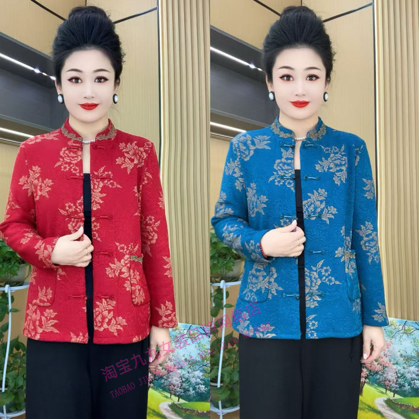 新中式蕾丝领加绒保暖盘扣开衫中老年女装时尚减龄百搭牡丹花外套,女装/女士精品,中老年女装,淘宝优惠券,粉丝福利购,淘宝优惠卷