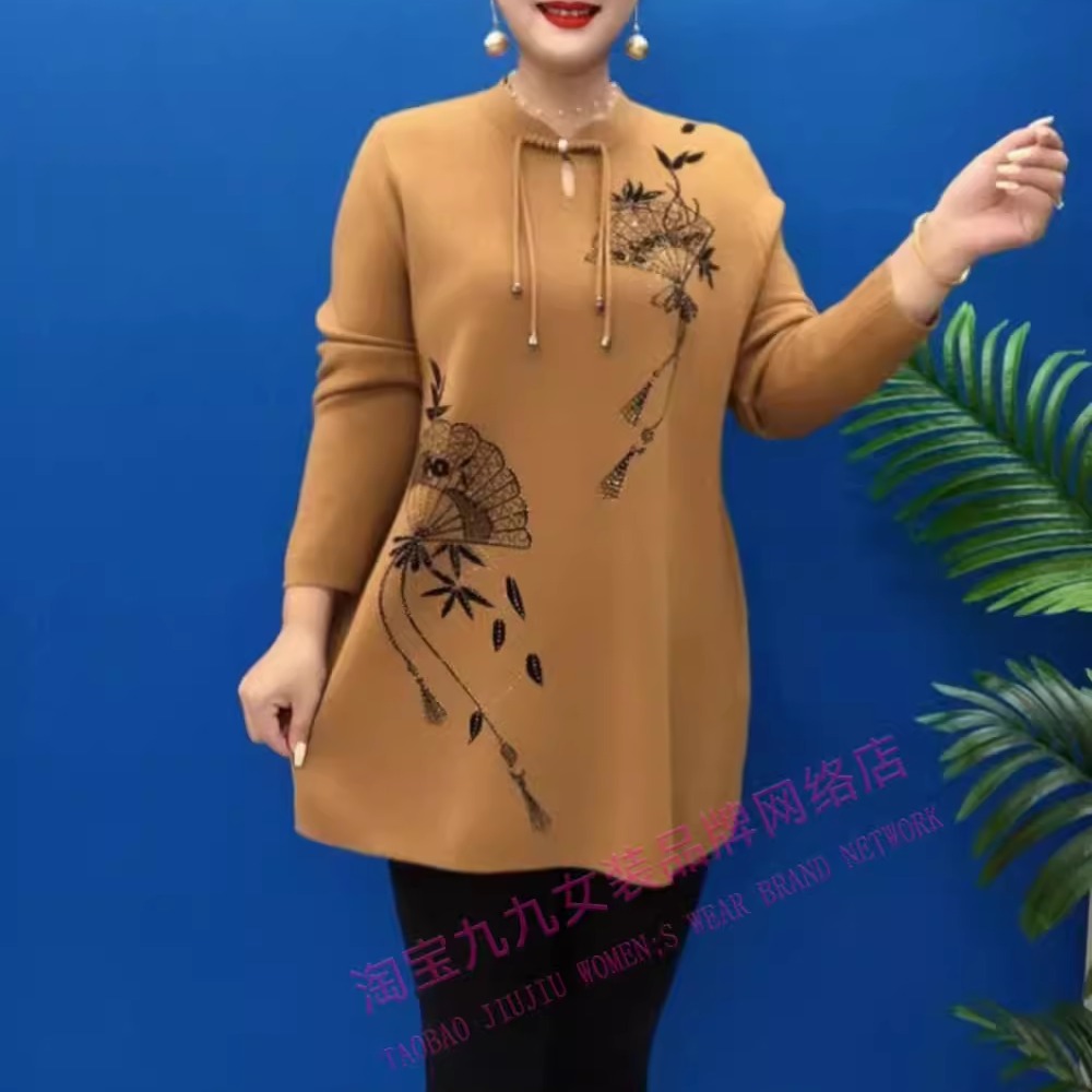 民族风中老年中长款针织衫