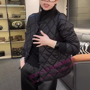 国风重工盘扣加棉短外套女2024年秋冬新款 气质显瘦精致菱格小棉服