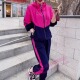 女撞色连帽卫衣长裤 2025春季 百搭休闲套装 时尚 两件套 新款