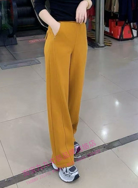 洋气加绒休闲弯刀裤黄色高腰直筒裤女宽松显瘦百搭高街风格长裤