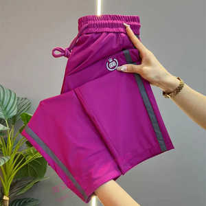 高品质韩版牛奶丝速干裤女士夏季薄款小脚休闲裤直筒松紧腰哈伦裤