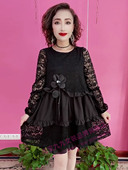 蕾丝拼接连衣裙女士春季 a字裙 洋气宽松遮肚显瘦中长款 新款 时尚