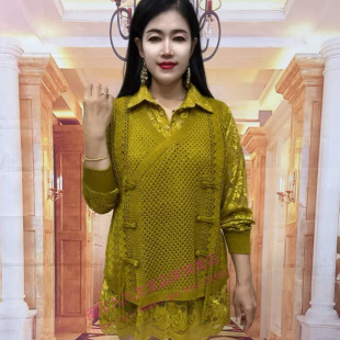 秋季新款针织打底衫女中长款假两件套头衬衫领秋装显瘦胖妈妈毛衣