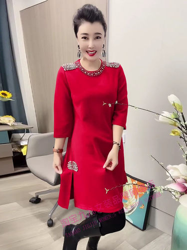 重工艺钉珠轻奢连衣裙女侧开叉