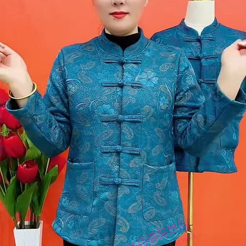 民族风盘扣唐装女中老年加绒外套