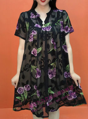 夏季吊坠提花连衣裙女士中年妈妈