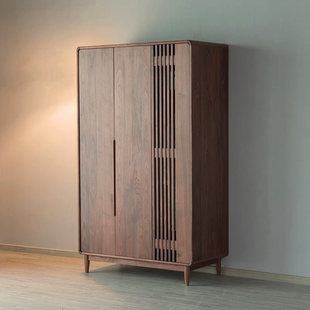 纯实木衣柜北美黑胡桃木北欧简约小户型日式格栅门高端定制