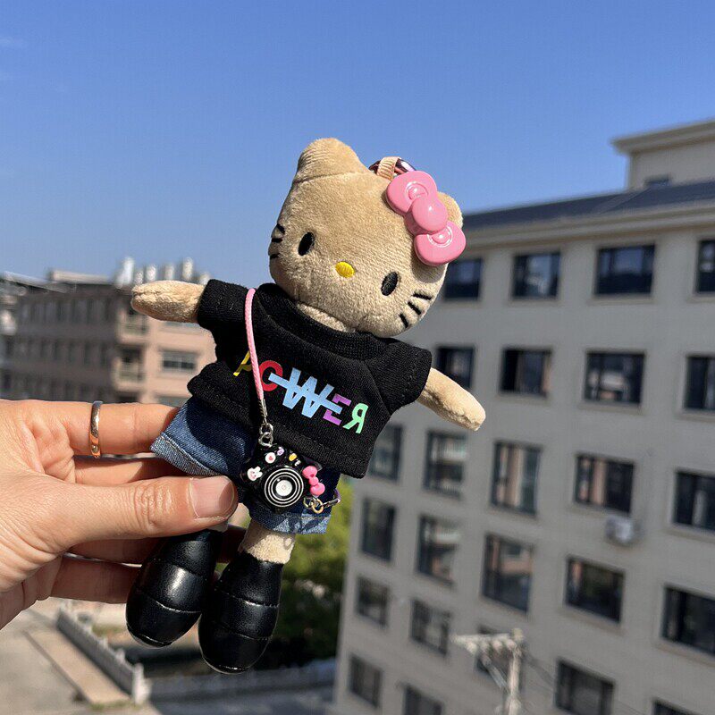 原创夏日长腿KT包包挂饰黑皮kitty毛绒挂件可爱玩偶钥匙扣女礼物