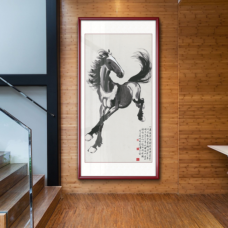 马到成功字画八骏图挂画新中式竖版风水画走廊过道玄关装饰画壁画