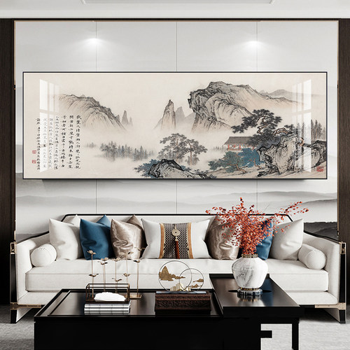 客厅沙发背景墙中式风山水画