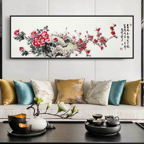 花开富贵中式风沙发背景墙国画