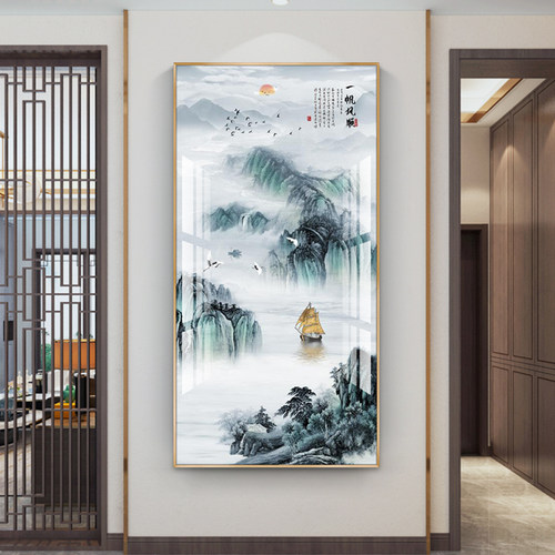山水新中式风入户走廊尽头装饰画