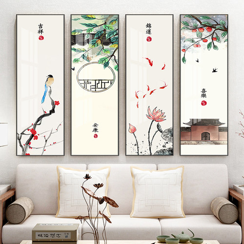 新中式风禅意竖版走廊过道装饰画