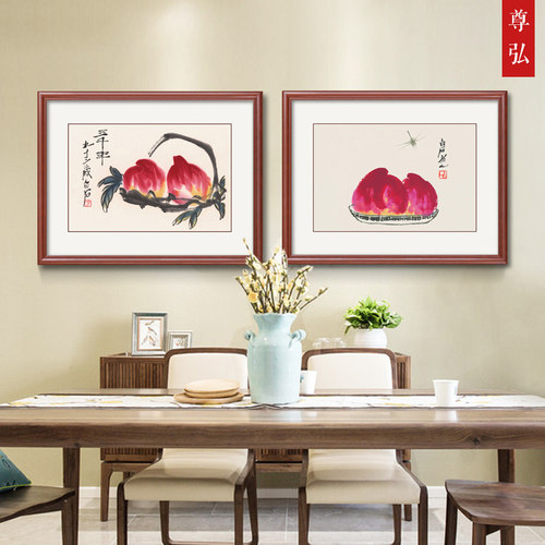 齐白石新中式风餐厅实木装饰画