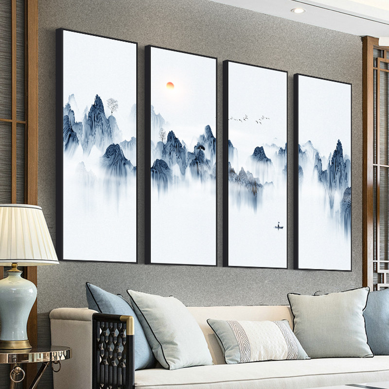 中式风靠山四联茶室客厅装饰画