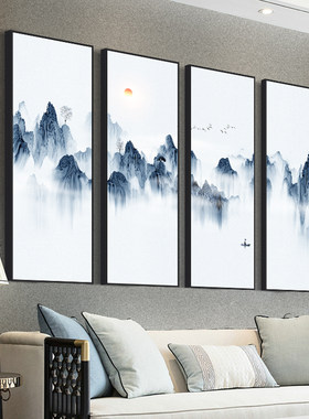 中式风靠山四联茶室客厅装饰画