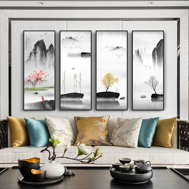 新中式客厅装饰画禅意水墨画沙发背景墙壁画山水画挂画现代简约