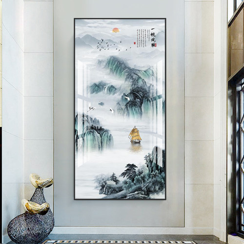 山水新中式风入户走廊尽头装饰画