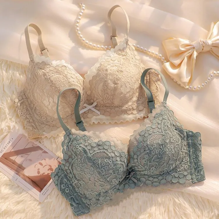 内衣女士小胸聚拢无钢圈调整型收副乳防下垂胸罩夏季蕾丝文胸套装