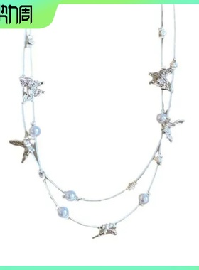珍珠简约项链配裙子女ins蝴蝶锁骨链配饰通勤双层百搭超仙冷淡风