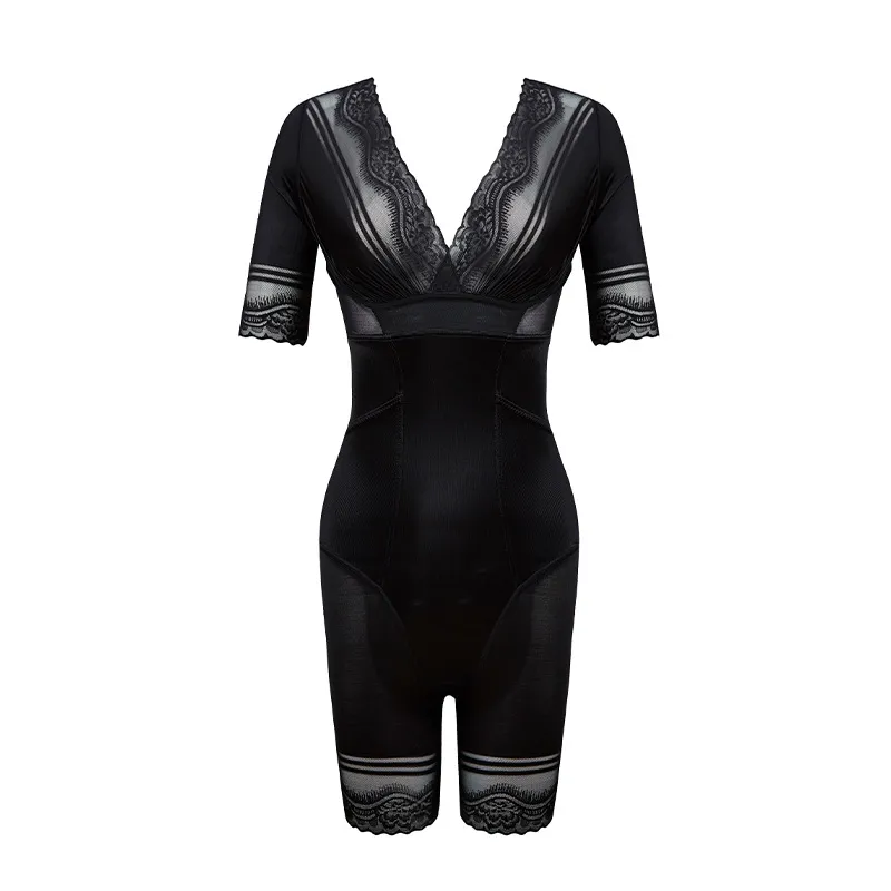 美女王内衣女士连体塑身束腰收腹合跨调整平角短袖连体衣秋衣