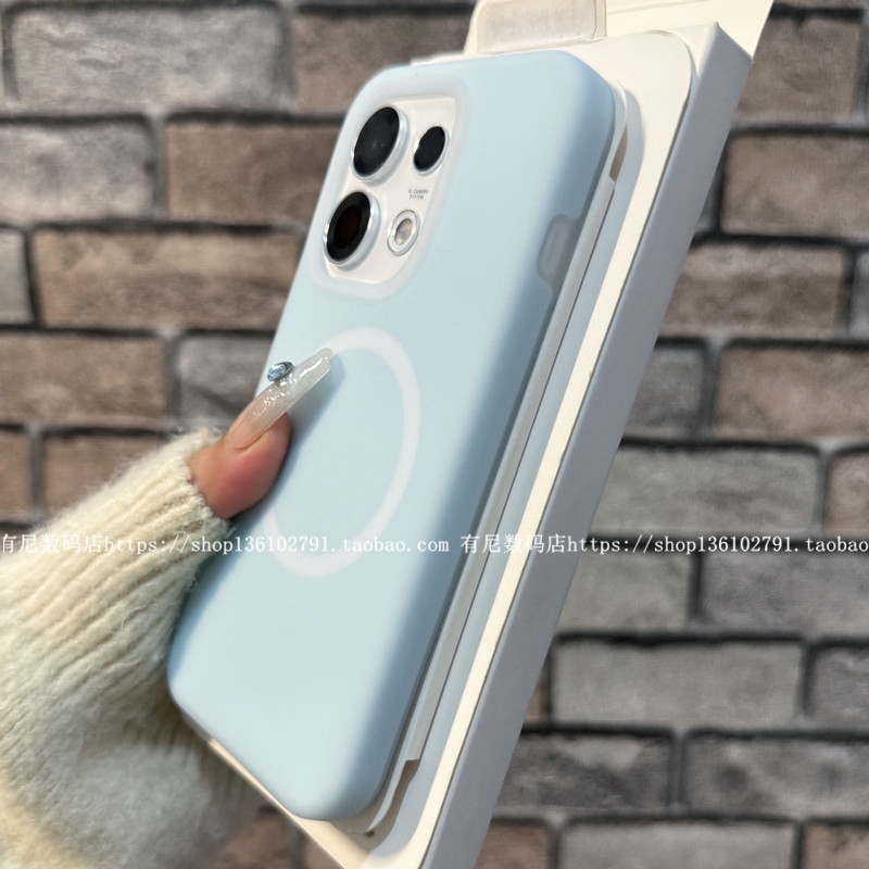 适用reno16磁吸reno16pro手机壳reno15液态硅胶reno14果冻OPPO保护套reno13奶蓝色findx9spro创意findx8时尚