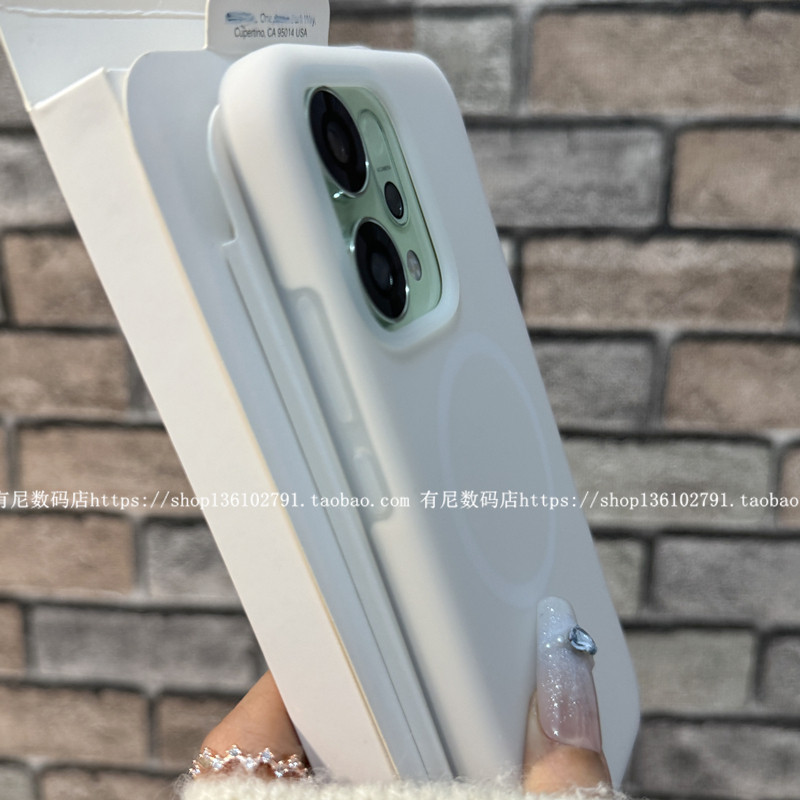 适用reno14磁吸reno14pro手机壳液态硅胶果冻OPPO保护套经典米白色复古高级感潮