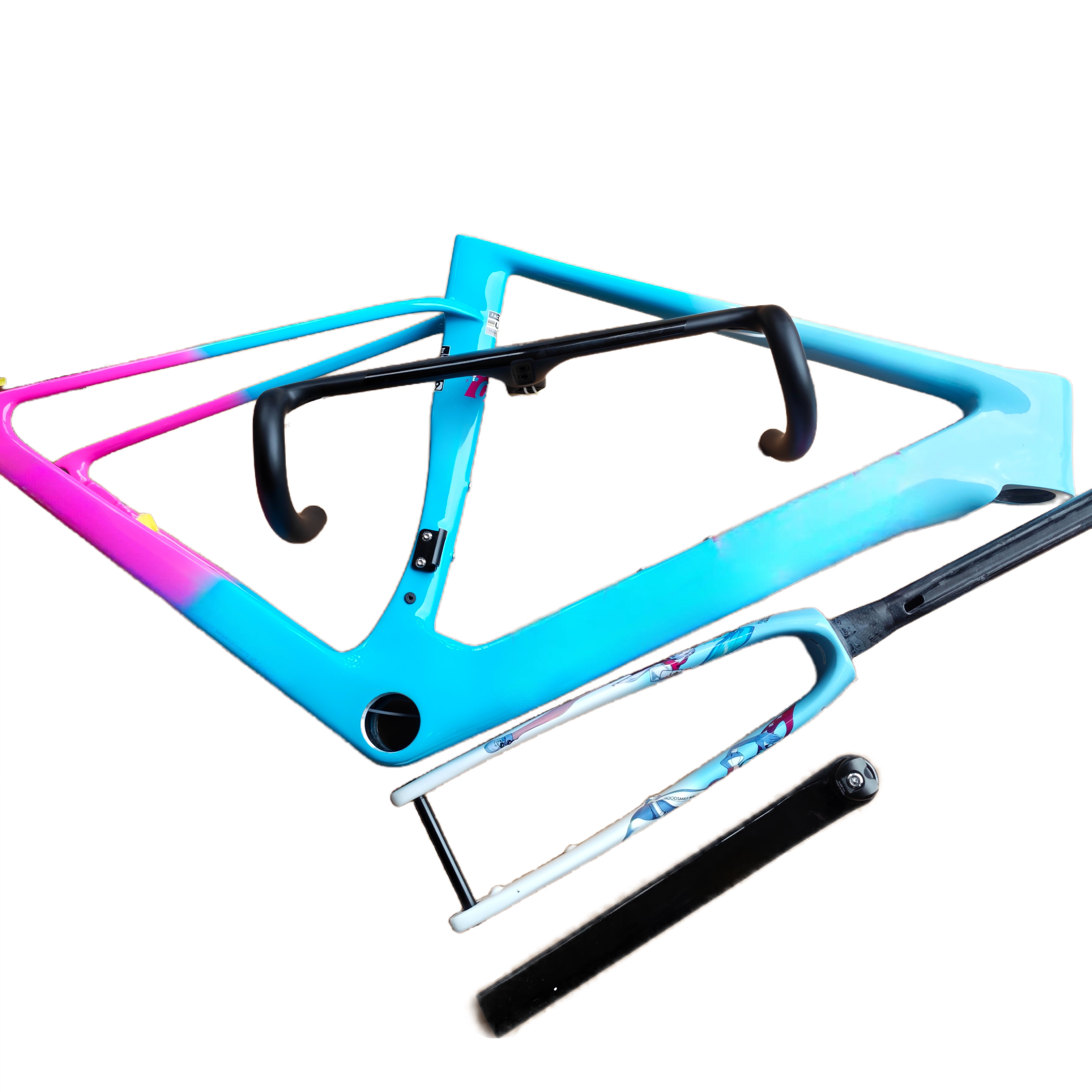 高品质超轻型Vam 2.0碳纤维自行车车架，配备车把、公路盘刹车架